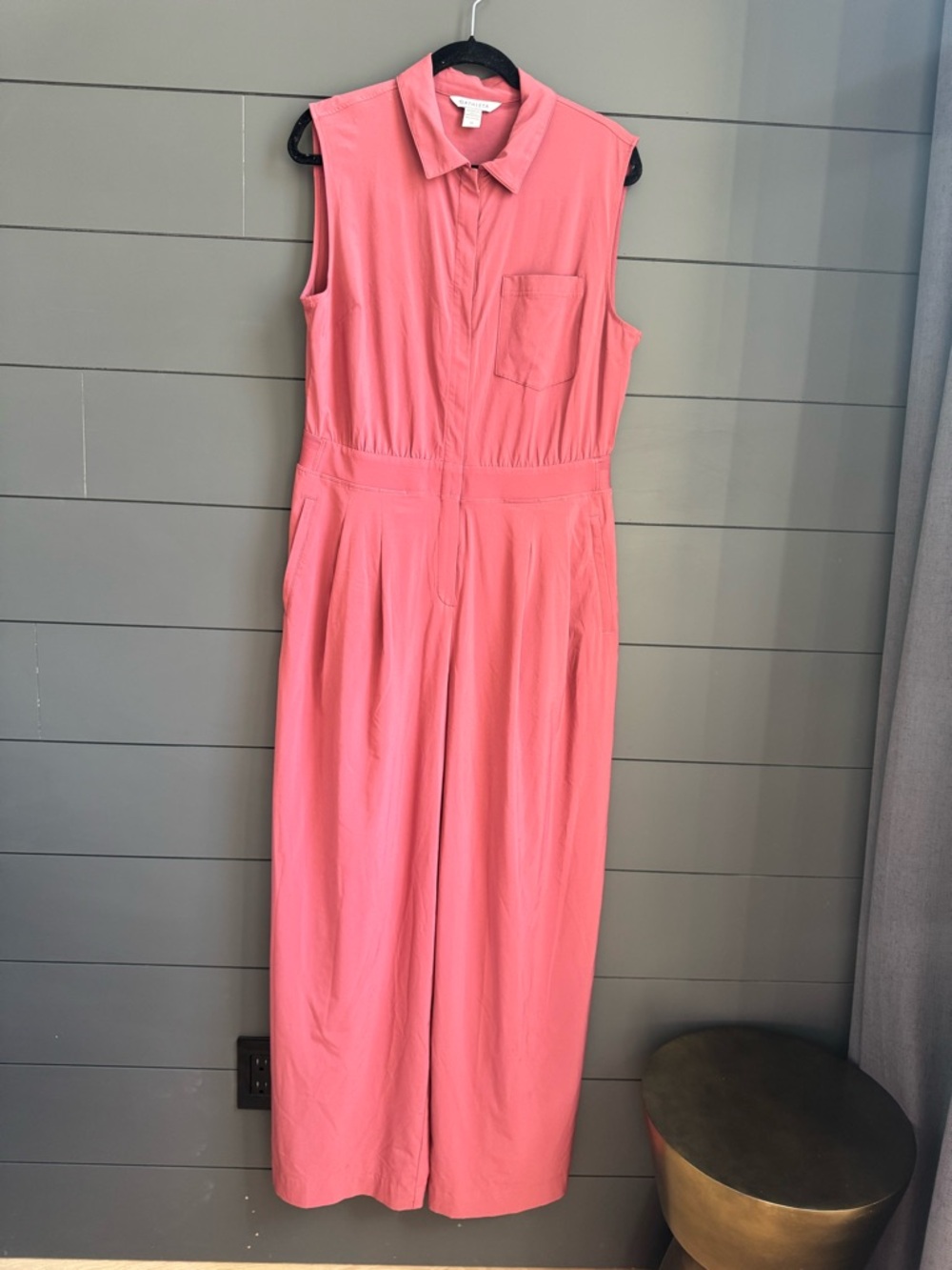 Athleta Brooklyn Heights Wide Leg Sleeveless Collared Jumpsuit Berry Rose Active